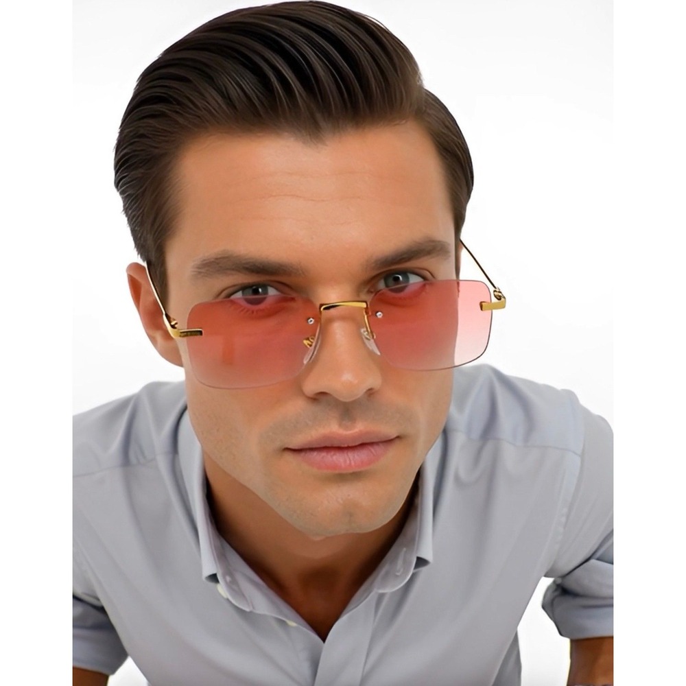 Pink Sunglasses Fashion Rectangle Gold Frame Trendy Sun Glasses Retro Gafas New‎